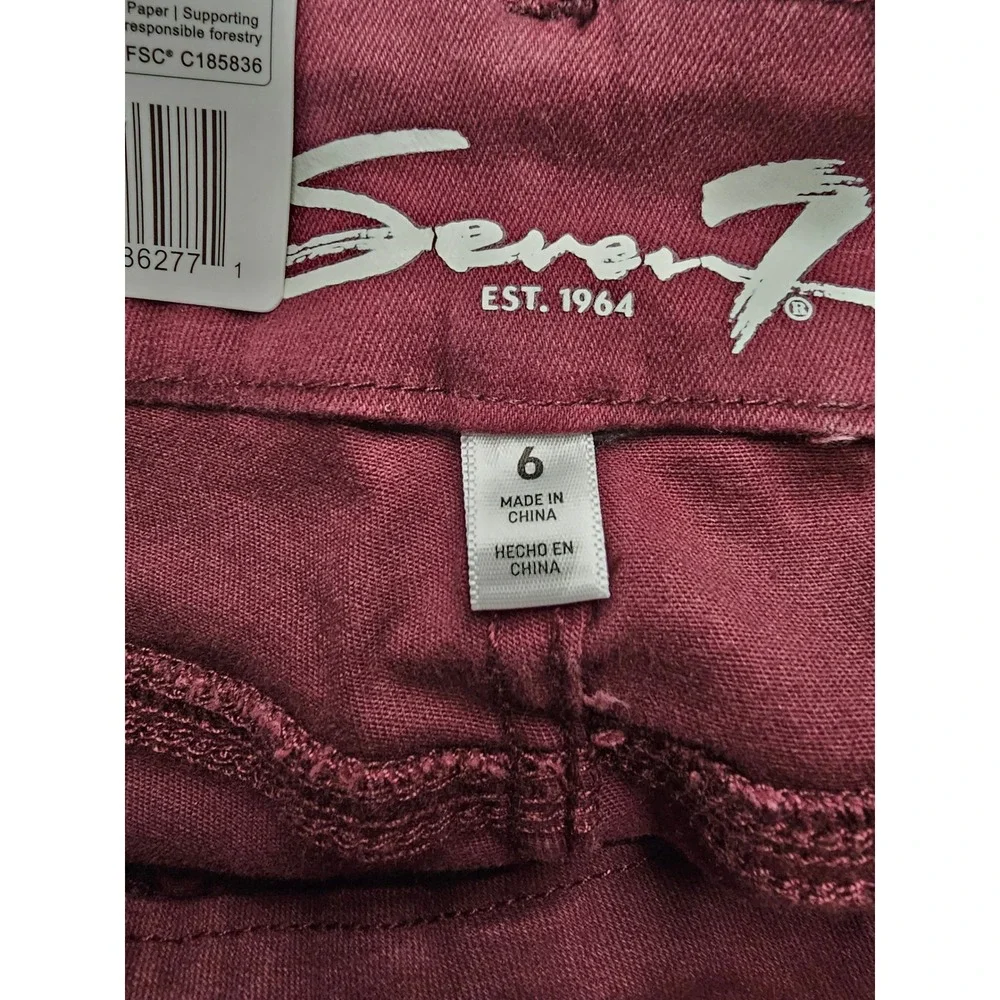 Seven7 Womens High Rise Skinny Jeans Burgundy Cotton Blend Casual Size 6